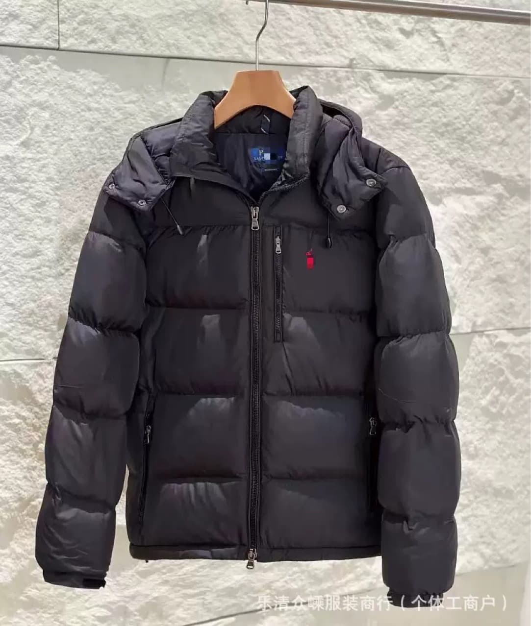 Cross-border scannable Ralph RL men's and women's pony embroidered hooded detachable windproof waterproof warm cotton jacket