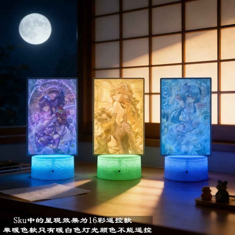 Genshin Impact Fan-Made Night Light Female Characters Ganyu Hu Tao Yelan Lumine Seamless Internal Print Color Printing Remote Control 16 Colors
