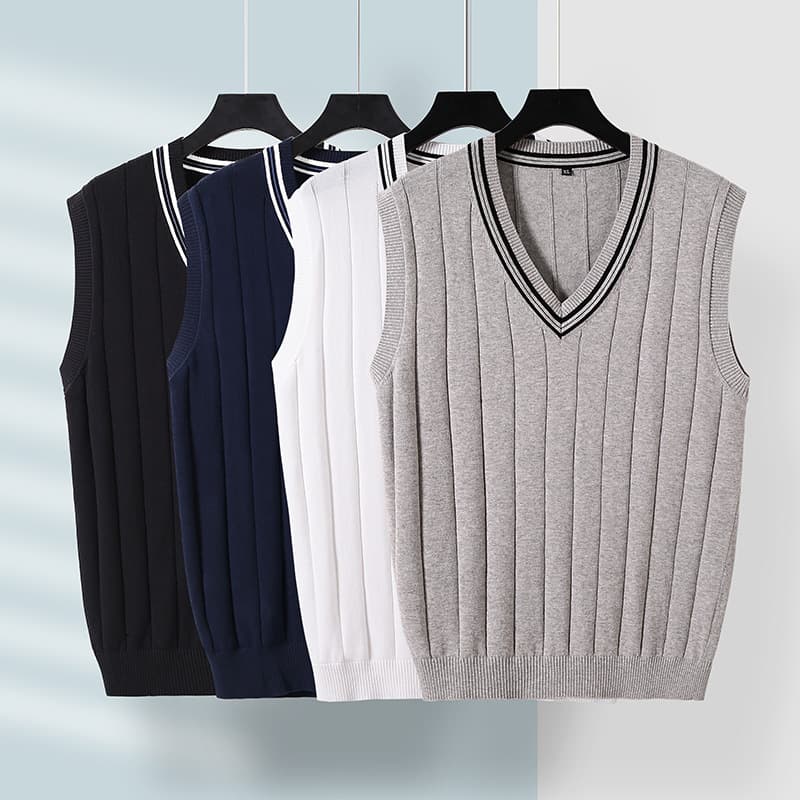 Cross-border Autumn/Winter Casual Men's Sweater Vest 100% Cotton Slim Fit Pure Cotton Sleeveless V-Neck Solid Color Pullover Knit