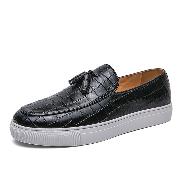 British Small Leather Shoes Men's Crocodile Pattern Casual White Sneakers Cross-Border Large Size Slip-On Loafers
