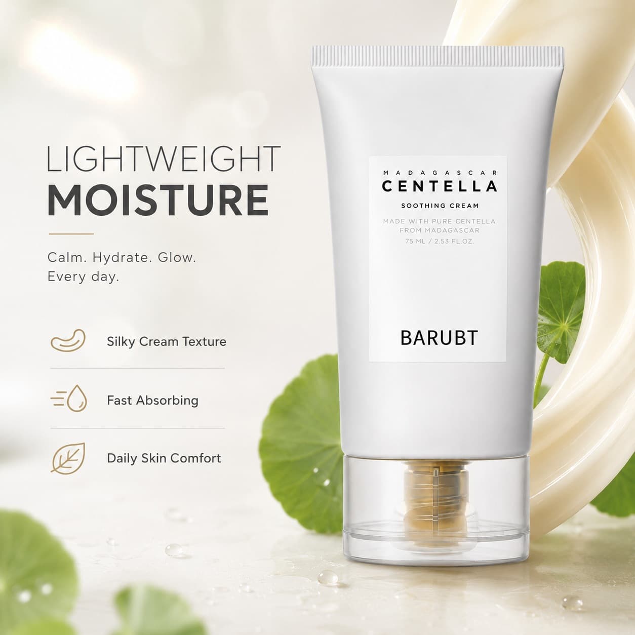 Cross-border popular centella asiatica soothing care milk 75ml transparent base white tube facial moisturizer