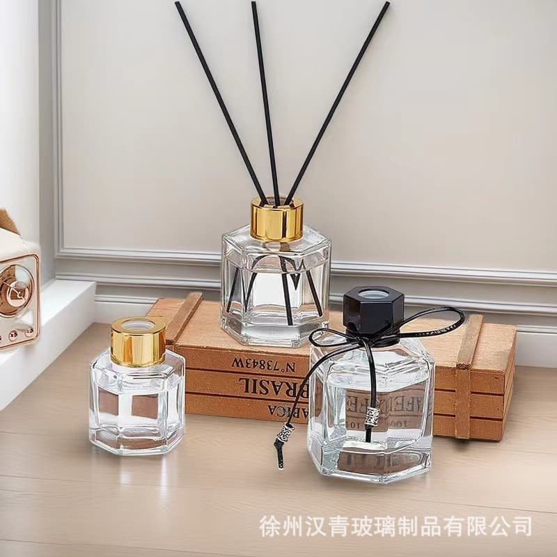 Hexagonal Aromatherapy Bottle, Six-Sided Glass Reed Diffuser Bottle, Essential Oil Fragrance Diffuser Bottle, Crystal White Glass