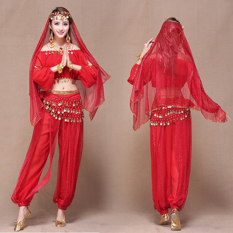 New Indian Dance Lantern Sleeve Performance Costume Belly Dance Set for Women Adult Egyptian Ethnic Dance Outfit