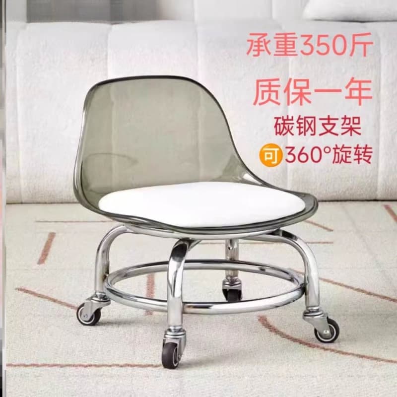 Transparent Small Stool with Casters, Swivel Step Stool for Toddlers, Acrylic Grouting, Compact Backrest for Home Use