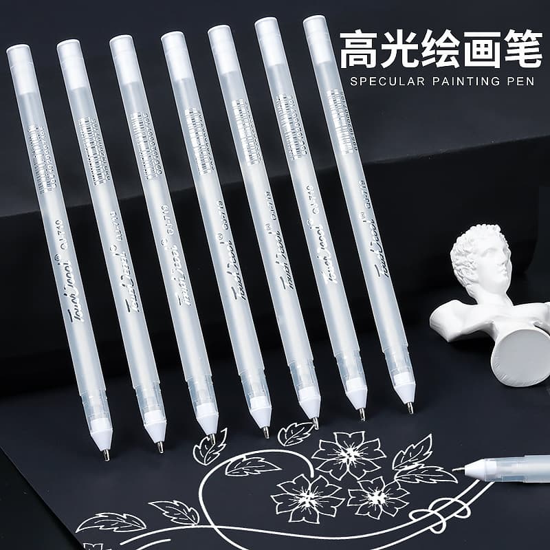 Highlighter Pen for Art, Black Cardboard White Liner Pen DIY Drawing Graffiti Pen Simple Stationery Journal Pen