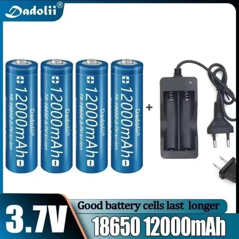 Rechargeable Lithium Battery 3.7V 18650 Type 12000mAh Flashlight Battery + Charger