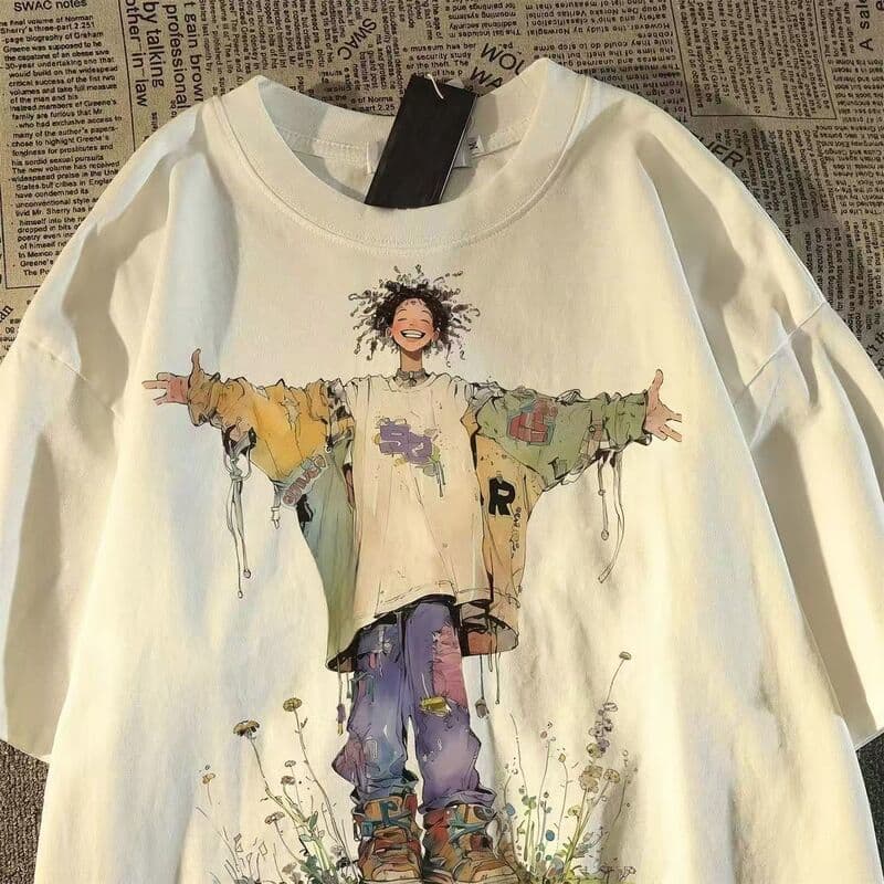 American Style Artistic Figure Print Short Sleeve T-Shirt for Men and Women, Loose Fit Streetwear Summer Oversized Tee, Student Top 12