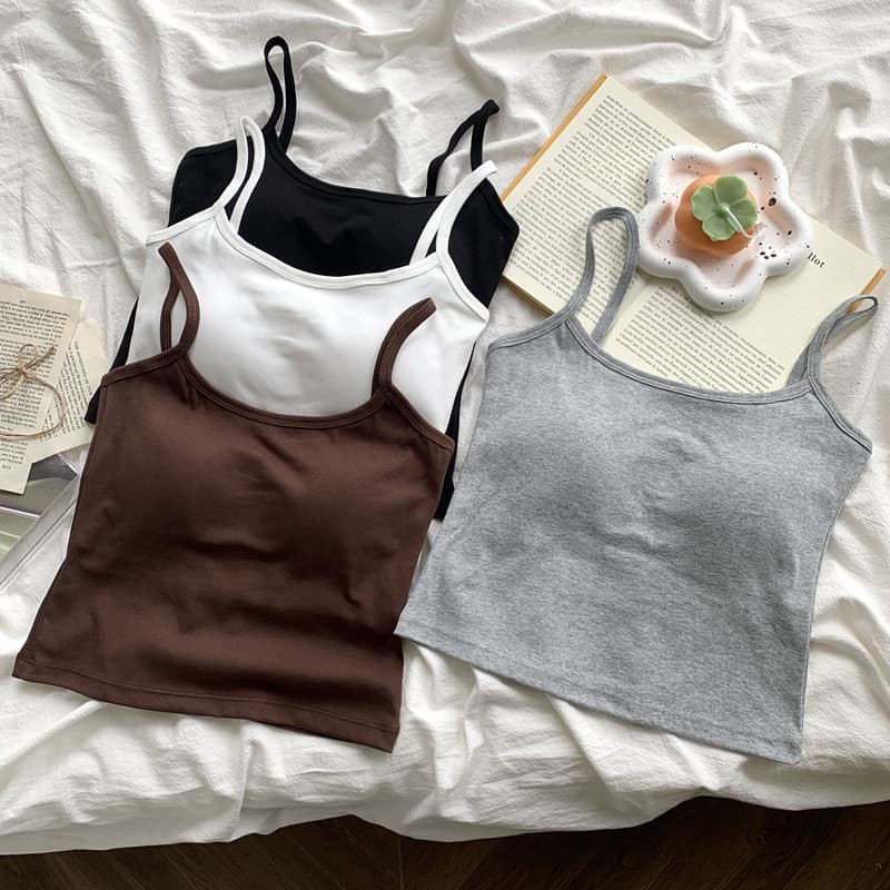 Korean Style Solid Color Pure Cotton Camisole Vest Chest Pad One-piece Wrap Chest Cropped Top For Outer Wear