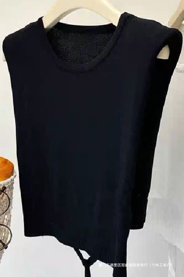 Ice Silk Sleeveless Knit Top for Women Summer Thin Flutter Sleeve Blouse Elegant Tie-Waist Cropped Shirt