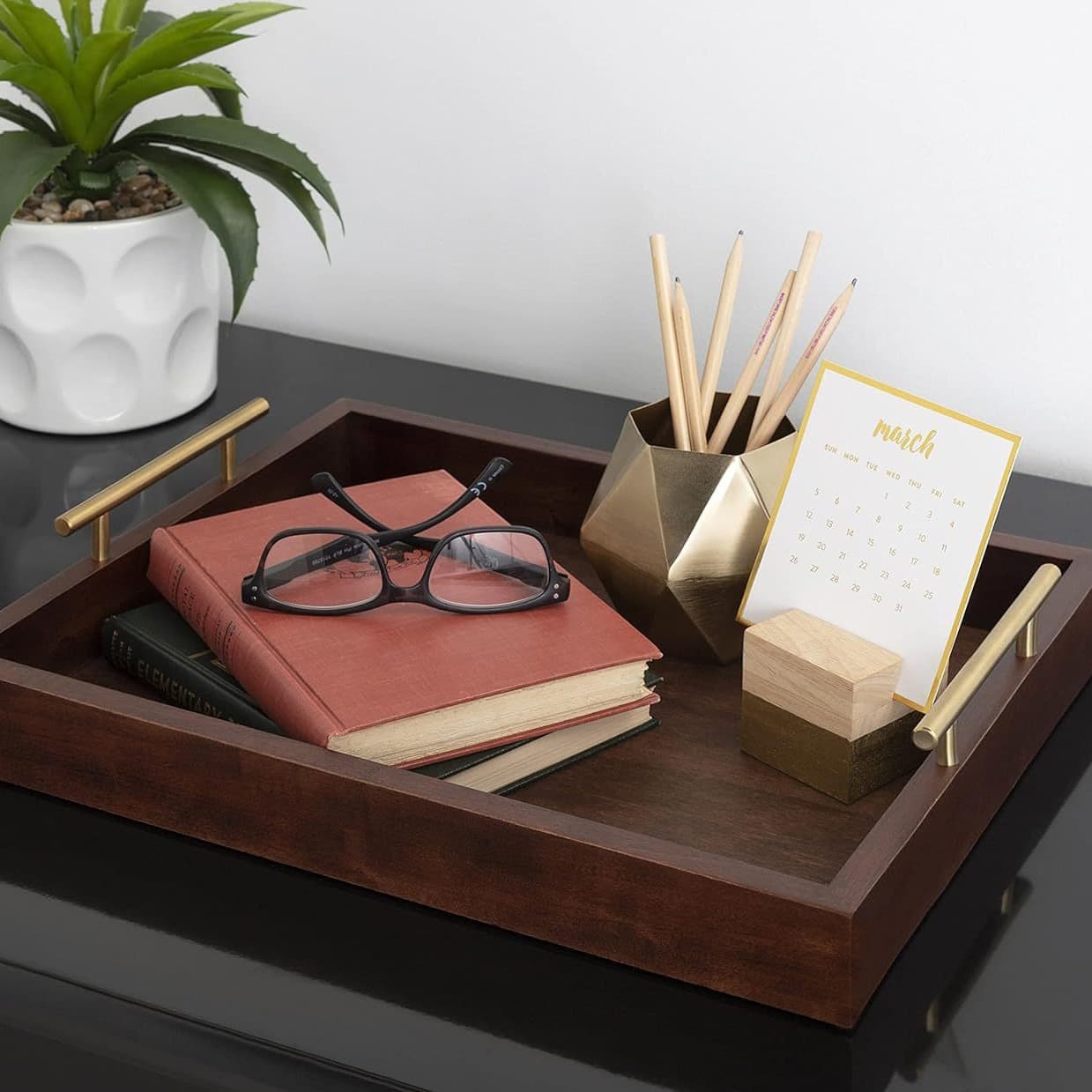 Solid Wood Vintage Tray, Rectangular Wooden Tray for Living Room Storage, Fruit and Dessert Serving Plate