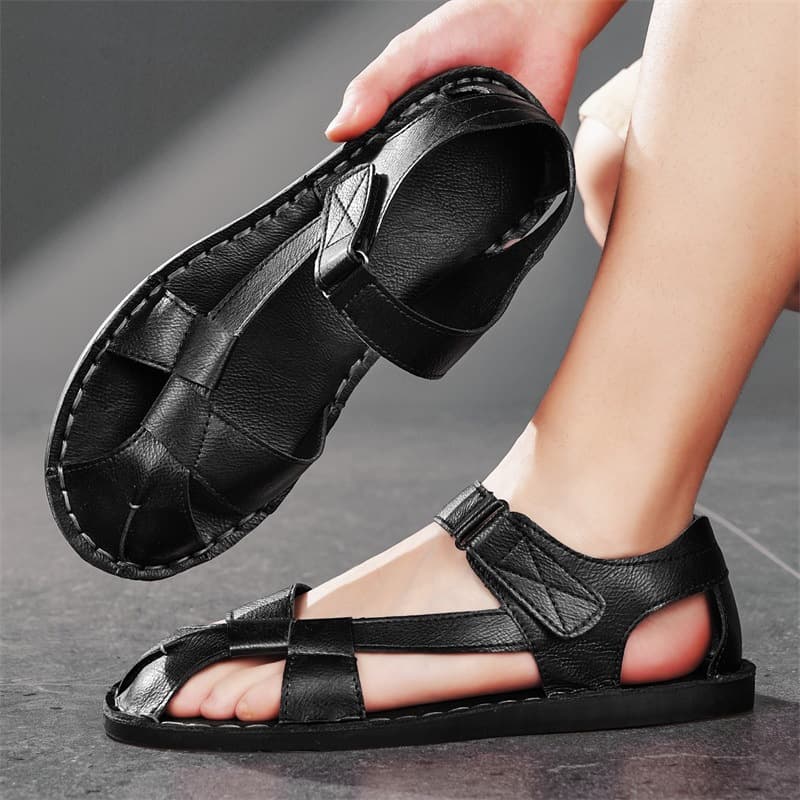 Beach Leather Sandals for Men Summer Large Size Driving Outdoor Fashion 2025 New Soft Sole Non-Slip Sandals Two-Way Wear