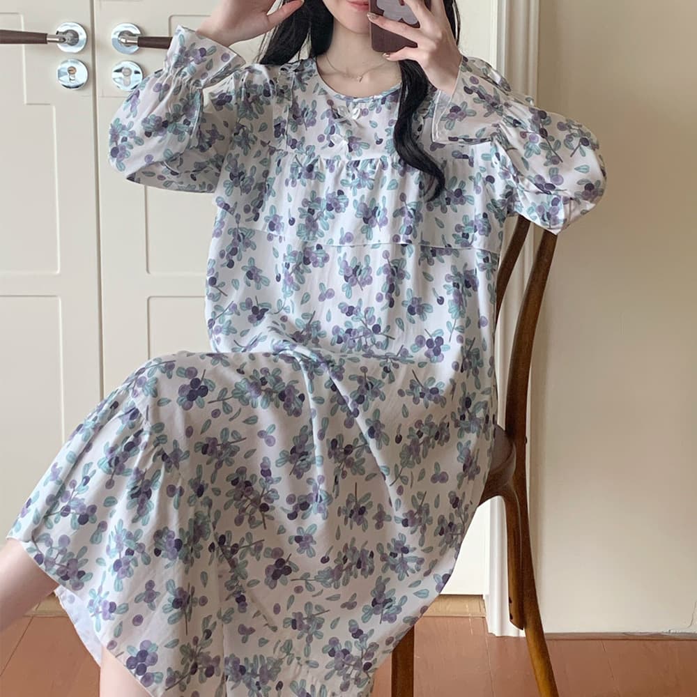 2026 New Cotton Silk Nightgown for Women Spring Autumn Long Sleeve Light and Loose Comfortable Loungewear Dress Can Be Worn Outside