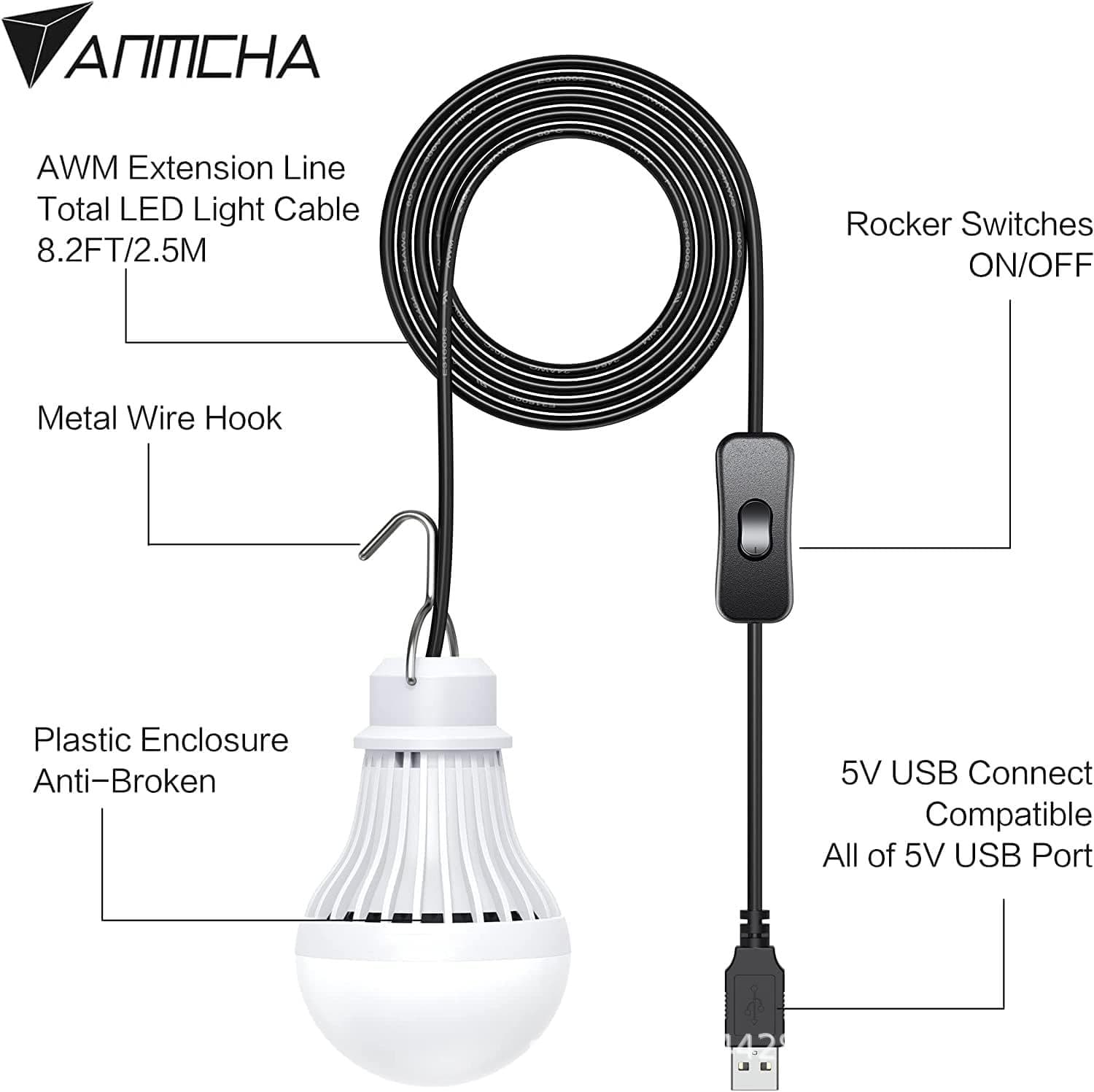 Amazon Hot Selling 5W 5V USB LED Camping Light, Low Voltage Bulb, LED Light, USB Switch