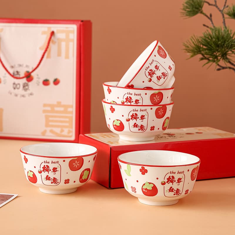 Shishi Ruyi bowl and chopsticks set ceramic tableware gift bowl underglaze gift box souvenir return gift white porcelain Chinese style