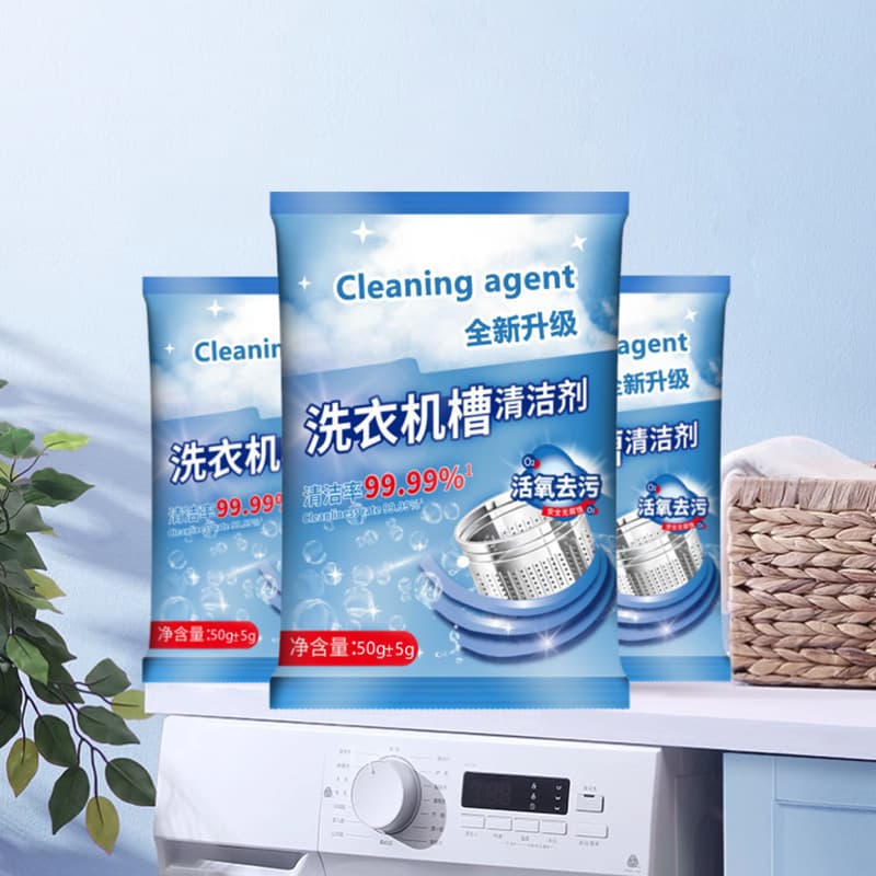 Washing machine tub cleaner, 50g, for front-loading automatic washing machines, removes odors, dirt, and scale.
