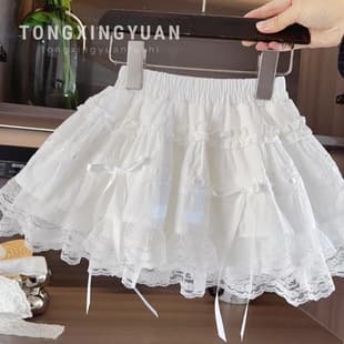 Girls Summer White Thin Cotton Cake Skirt Spring Summer New Children's Tulle Lace Fairy Short Skirt Half Skirt
