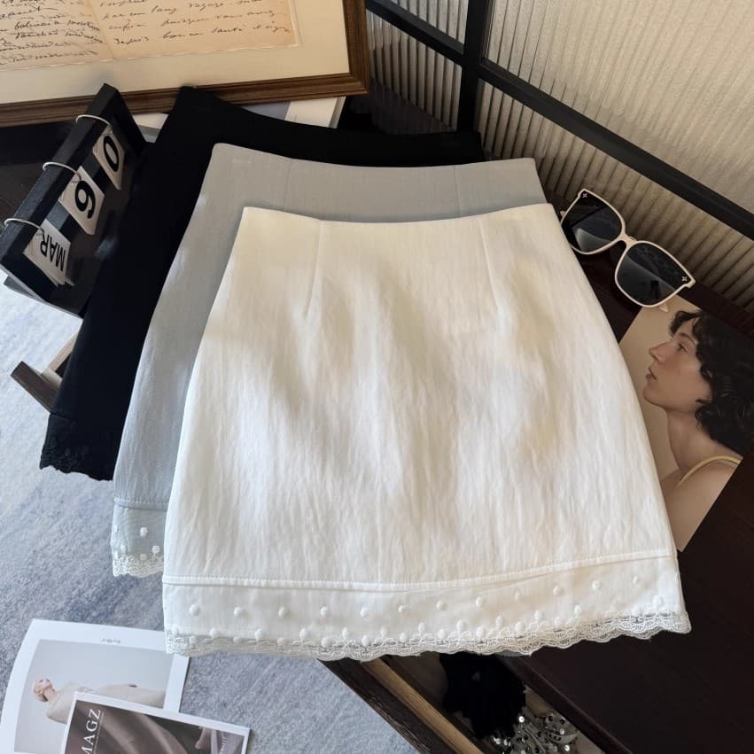150 Petite Lace Skirt for Women in Spring and Summer Slimming Look French High-Waisted Anti-Exposure A-Line Hip Skirt
