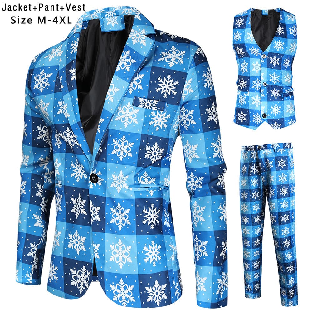 New Christmas Men's Three-Piece Suit Set, European and American Style, New Year's Suit, 3D Printed Suit Set, European Size