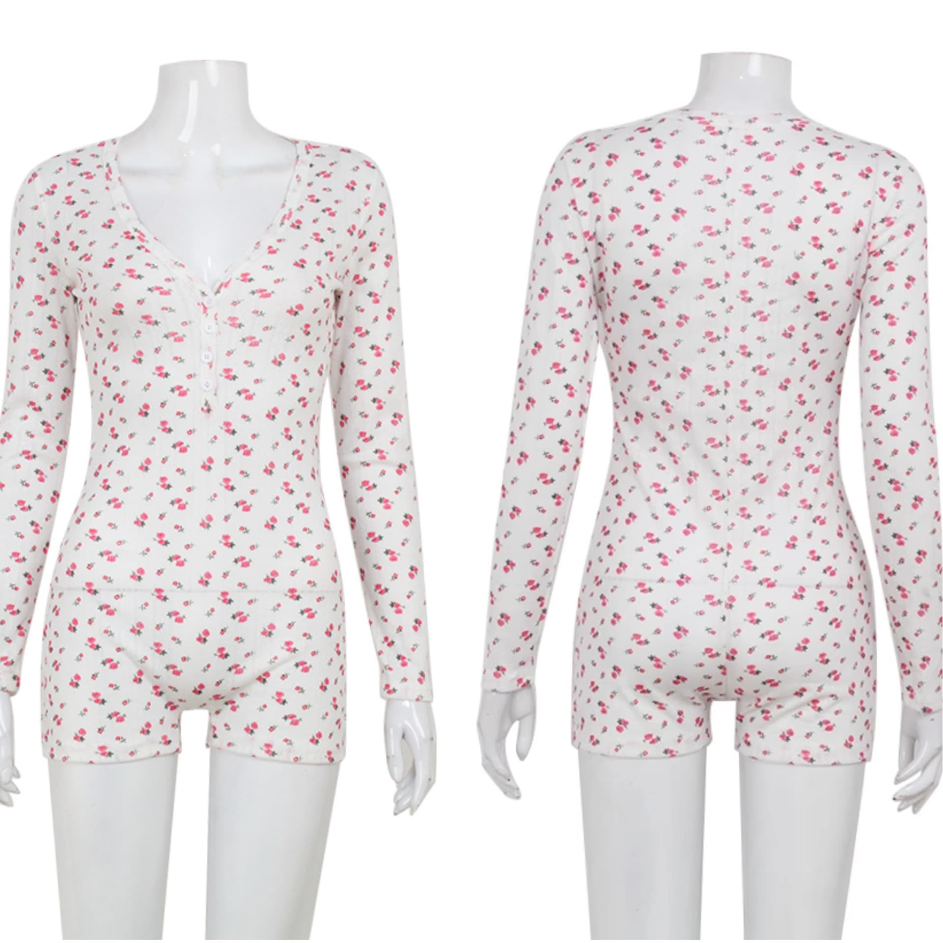 2024 Jumpsuit V-neck Long Sleeve Floral Jumpsuit Shorts Sexy