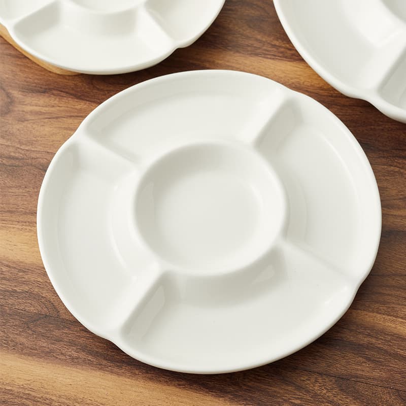 White Ceramic Fruit Dish Modern Simple Style Five Grids Hotel Dining Utensils Adult Coffee Tea Time Irregular Shape Microwave Safe