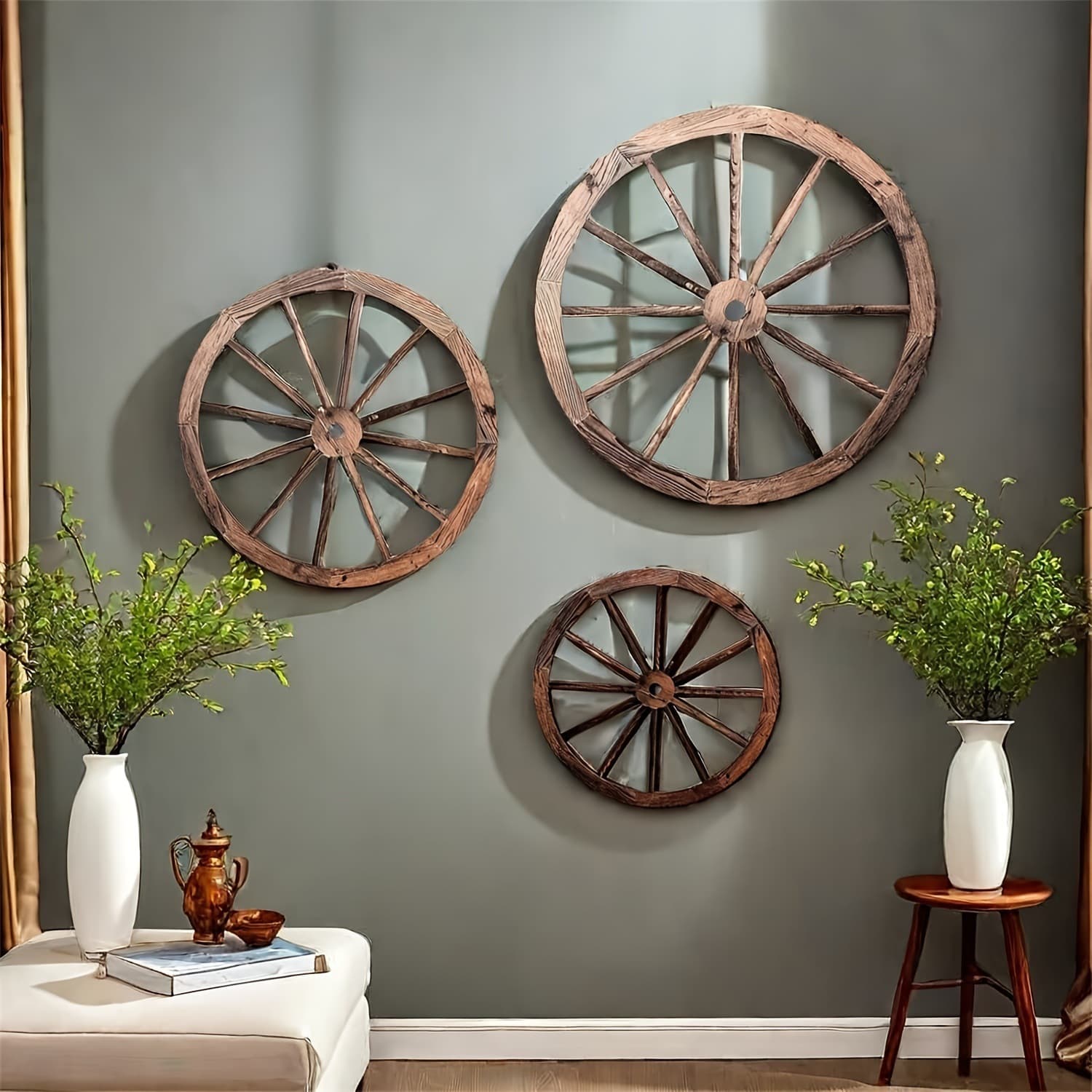Cross-border Amazon wood color retro wheel Beidou ins interior decoration pendant living room bedroom bar American style