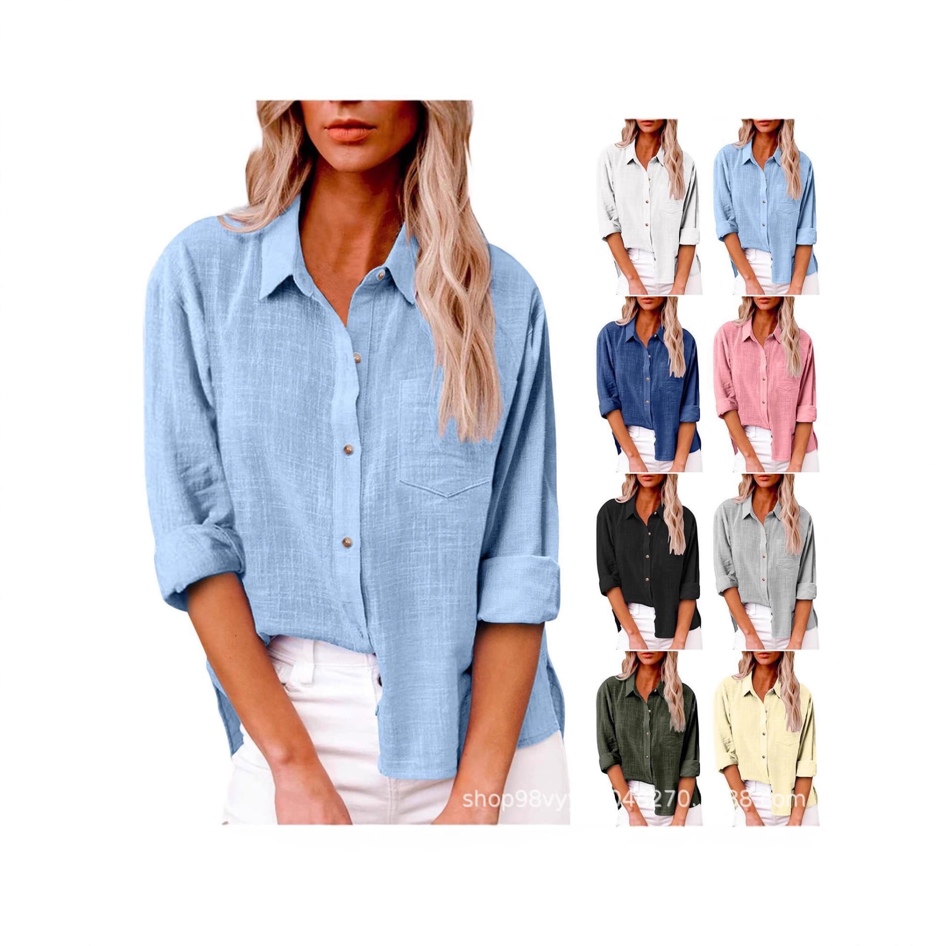Amazon AliExpress 2025 Hot Style Autumn Pocket Solid Color Long Sleeve Shirt Women's Shirt Lapel Button Foreign Trade Women