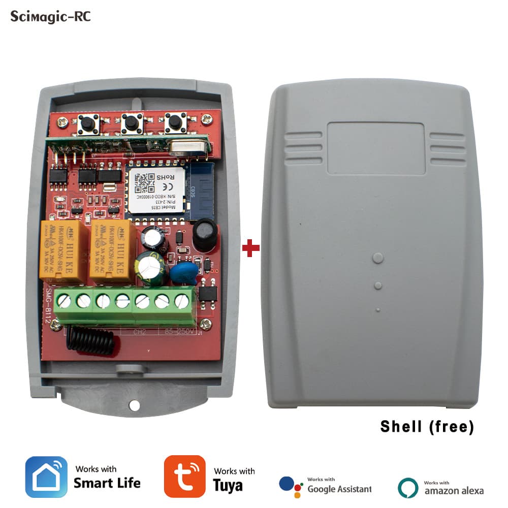 Tuya WiFi Garage Door Receiver 2CH 433.92MHz Universal Fixed Rolling Code 85-250V