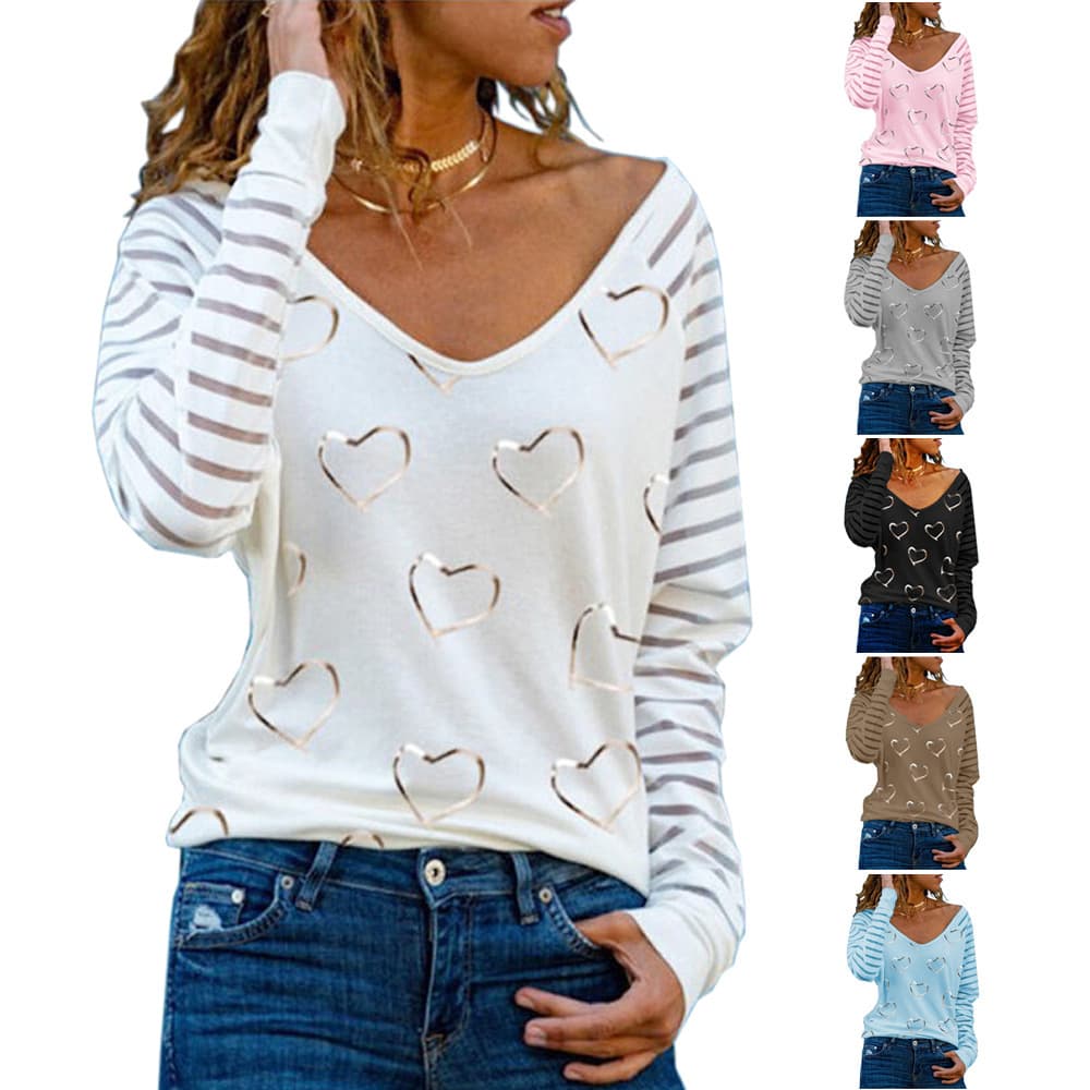Cross-Border In Stock Autumn and Winter New Plus Size Women's Clothing Amazon Wish Popular Love Printed Long-Sleeved T-Shirt for Women