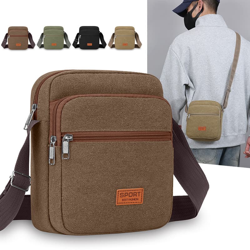 Fashion Canvas Crossbody Bag for Men Trendy Solid Color Design Small Square Bag Business Commute Shoulder Bag Business Receipt Wallet Bag