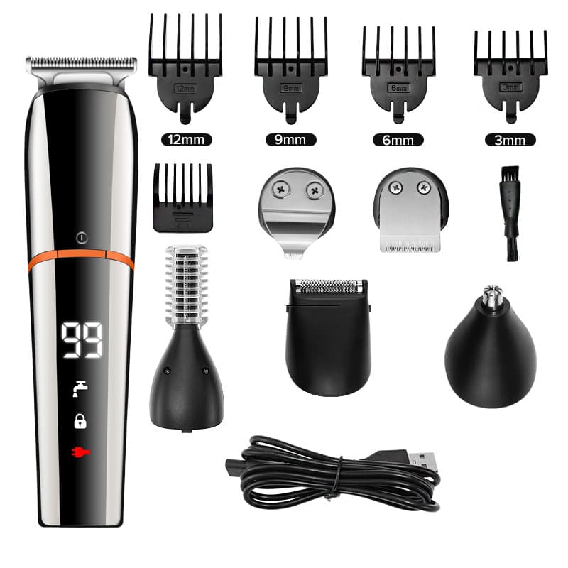 LCD Display Rechargeable 6-in-1 Nose Hair Trimmer, Shaver, Sideburn Trimmer, Multi-Functional Men's Grooming Kit