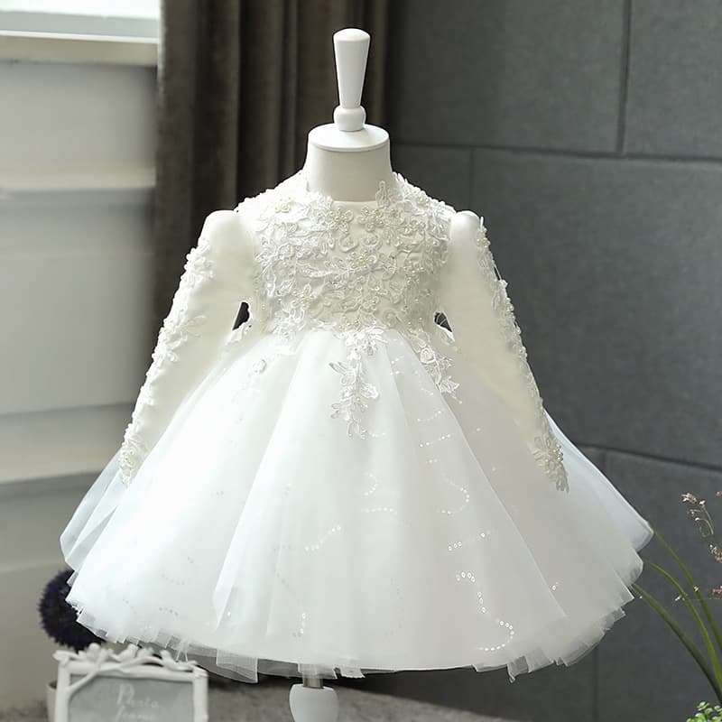 Flower Girl Wedding Dress White Tulle Tutu Baby First Birthday Children Princess Dress Bow