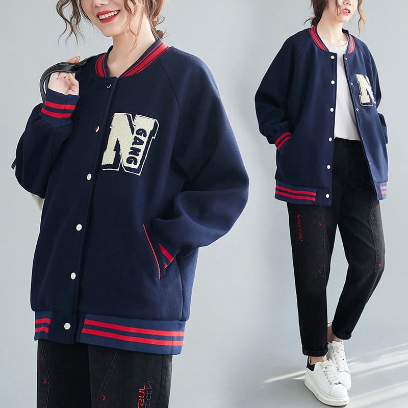 Outerwear clearance sale, wholesale wool blend coats for plus-size women, winter thickened baseball jacket loose slimming coat.