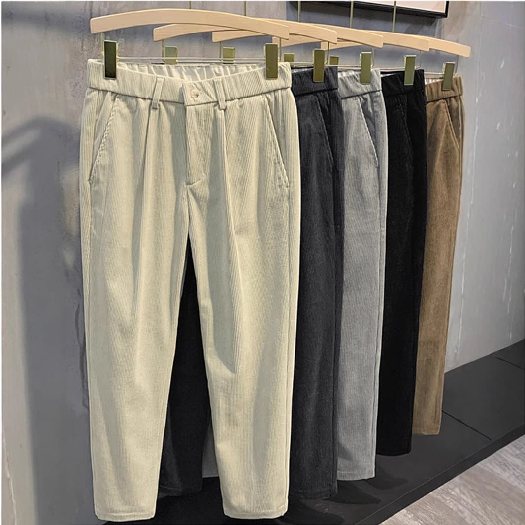 Men's Solid Color Corduroy Winter Warm Casual Pants Thick Stylish Versatile Long Trousers Loose Fit Lightweight Business Style