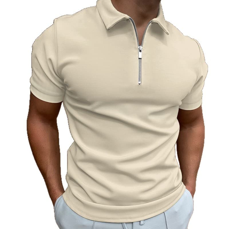Overseas Trade Cross-Border Summer Men's Polo Shirt Solid Color Short Sleeve Turn-Down Collar T-Shirt Casual Zip-Up Top European and American Men's Summer Clothing