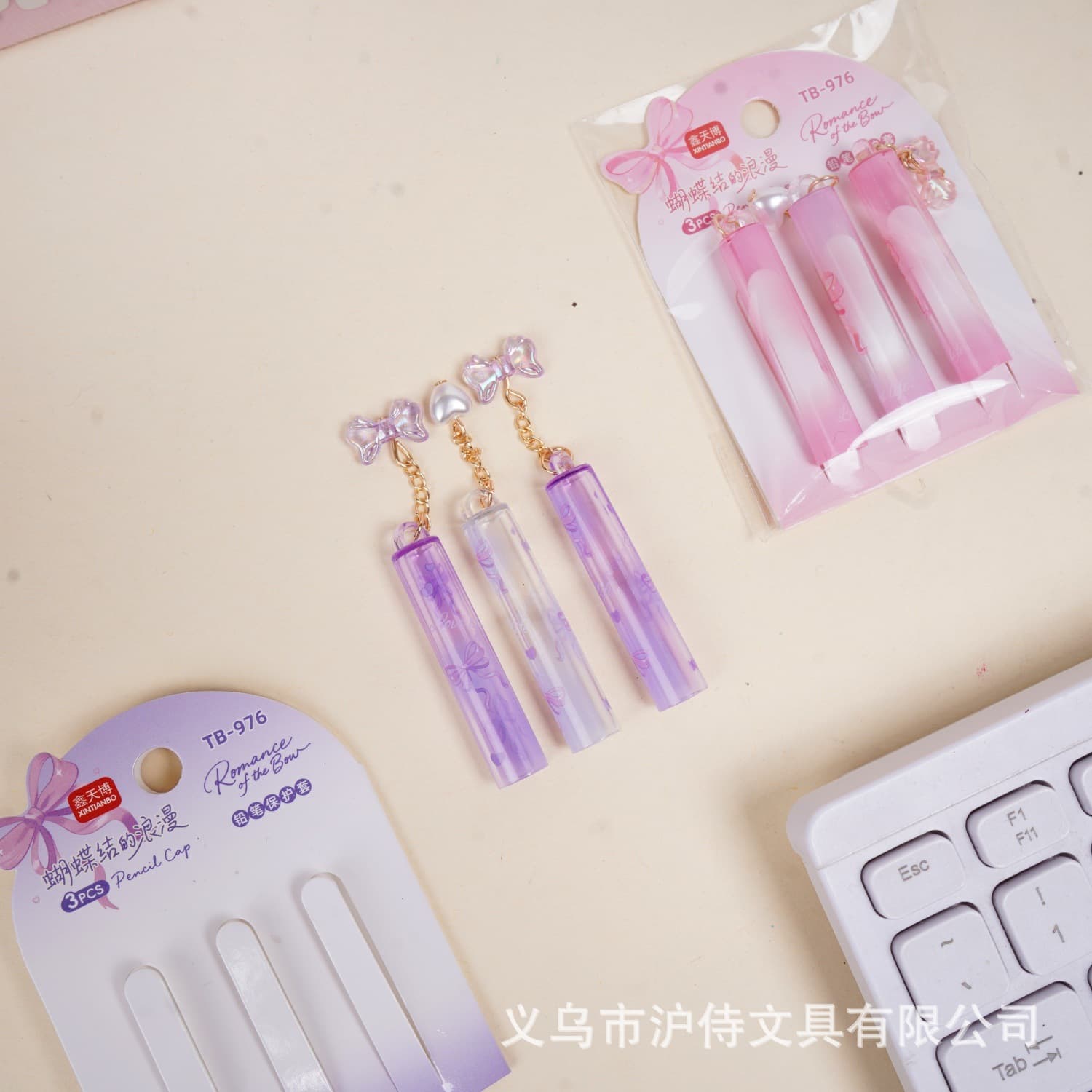 New bow romantic pencil cap creative transparent pen accessories student pencil protective cover extender stationery