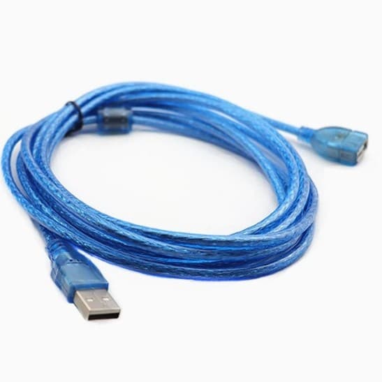 Factory USB 2.0 transparent blue 1.5m AM-AF extension cable with magnetic ring, full copper double-shielded male to female data cable.