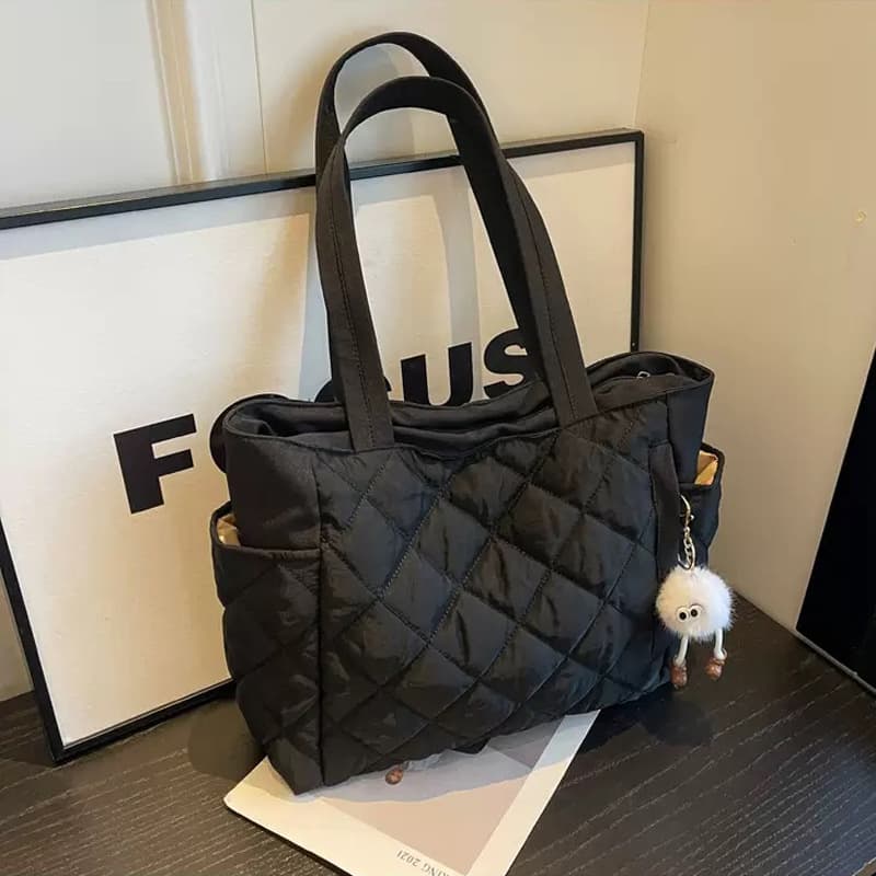 Korean Style Ins Padded Cotton Bag Diamond Quilted Large Capacity Women's Handbag Tote Bag Commuter Shopping Versatile Shoulder Bag Cross-border