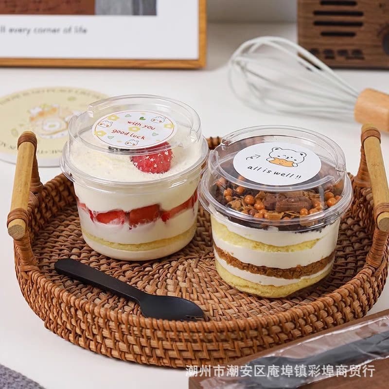 Tiramisu Box Disposable Round Mousse Cake Cup Double Skin Milk Wood Shaving Pudding Yogurt Baking Packaging Box