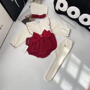 2026 Spring New Infant Bodysuit, Fashionable Red New Year Suit, One-Year-Old Romper, Korean Long Sleeve Romper