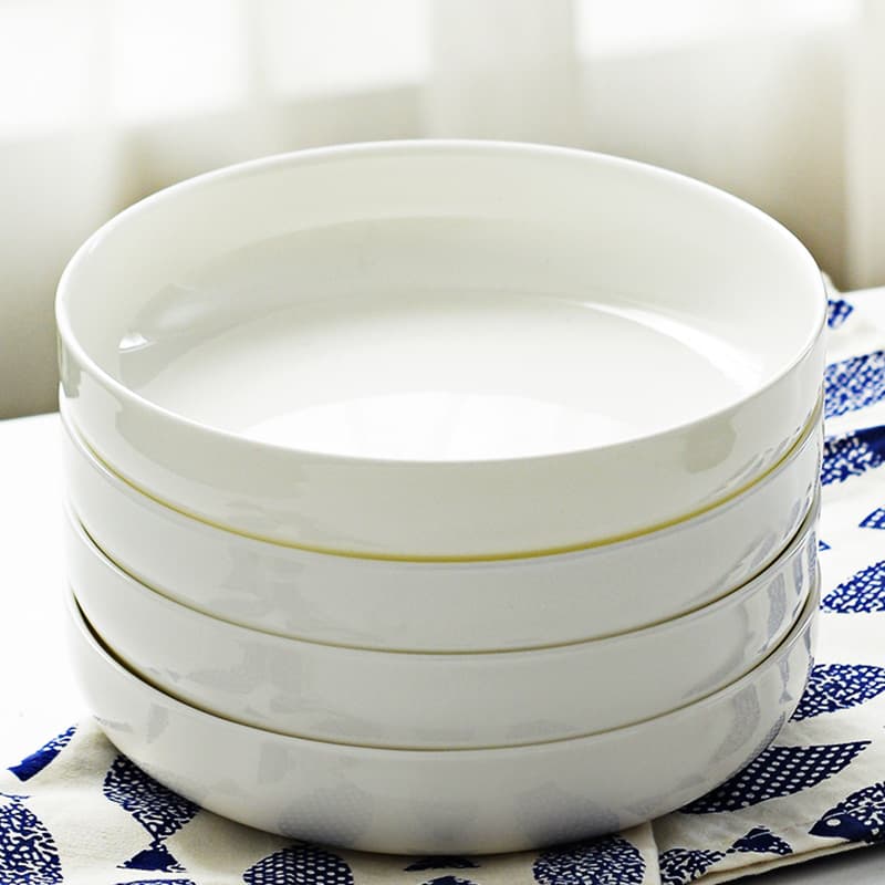 Pure White Ceramic Deep Bowl Plate for Home Use, Bone China Dinnerware, Steamed Egg Custard Dish, White Deep Plate
