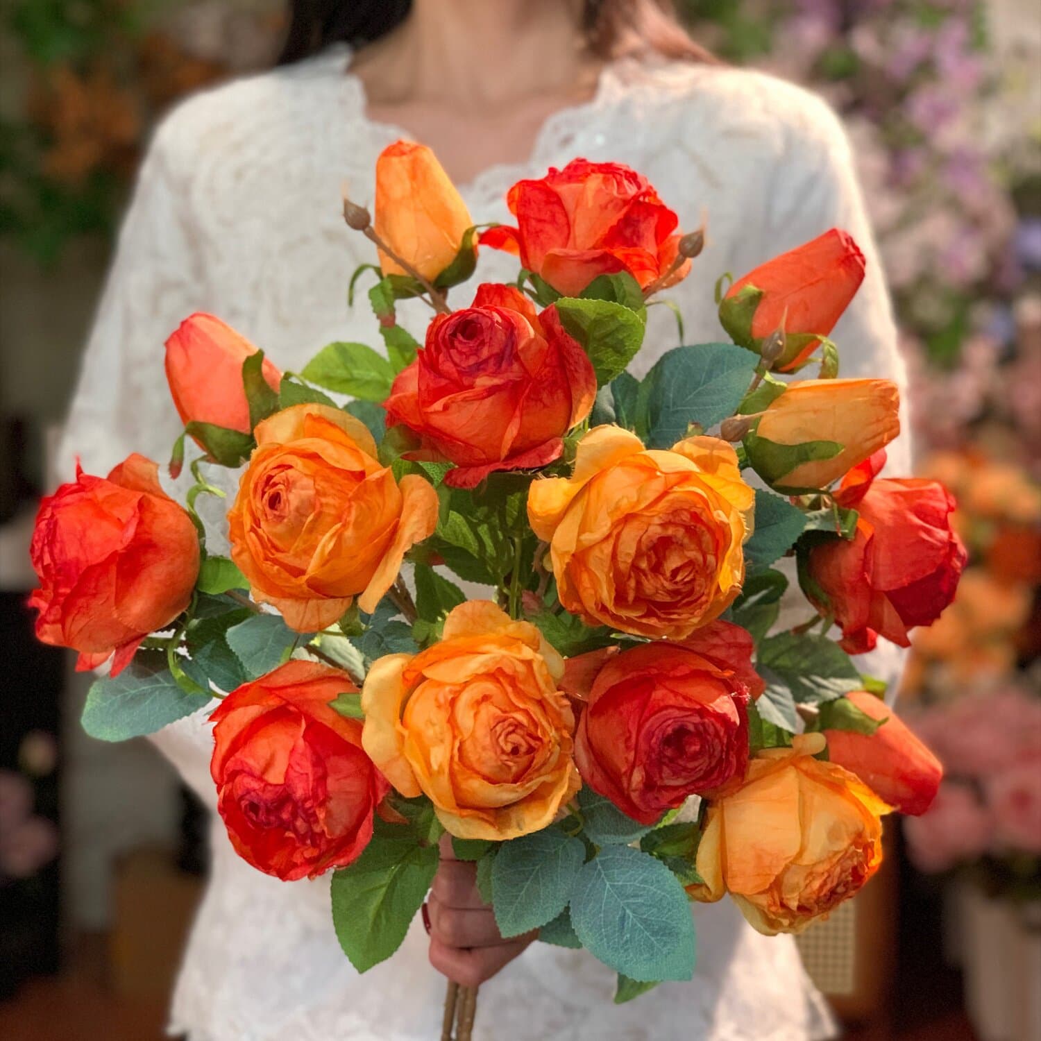 Pastoral rose artificial flower bouquet orange red home decoration flower arrangement ornaments fake flower temperament floral decoration