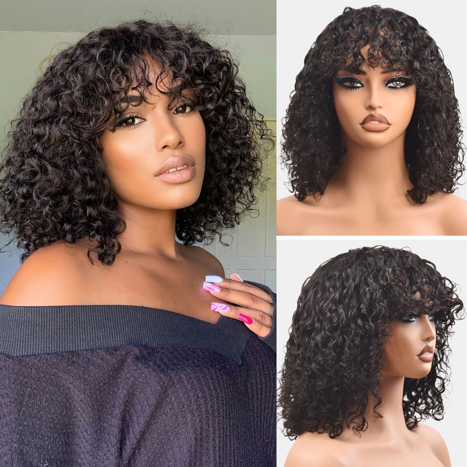 Cross-Border African Small Curly Medium-Length Full Wigs, Real Human Hair Wigs for Black People, Exclusively for Women