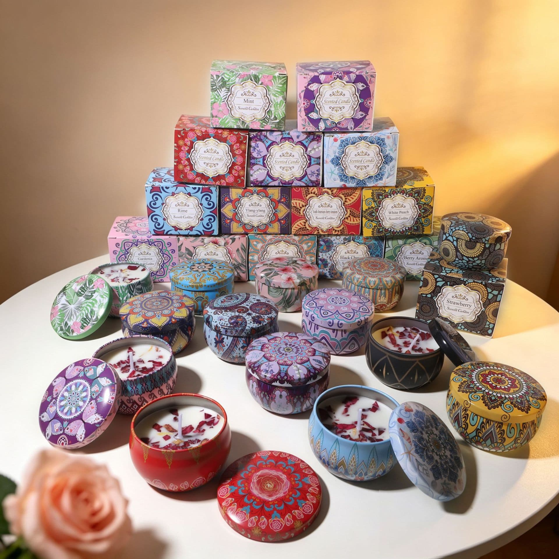 Source Factory Cross-border Soy Wax Flower Aromatic Candles, Wedding Gifts, Birthday Gifts, Floral Scented Aromas