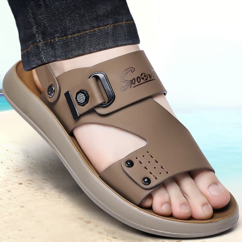 Men's Sandals Summer Genuine Leather Soft Sole Casual Beach Shoes Men's Anti-slip Dual-purpose Driving Sandals Men's Cowhide Sole