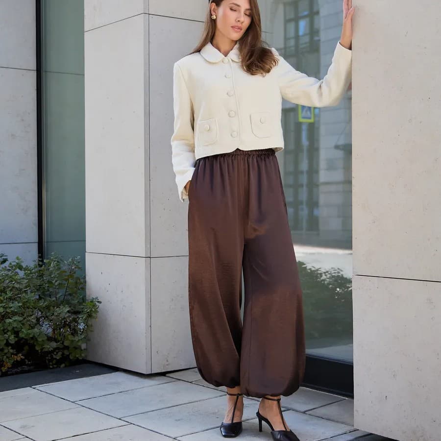 New Style Solid Color Jogger Lantern Pants for Women, Elastic Waist Drawstring Loose Wide-Leg Pants, Versatile Casual Floor-Length Pants, Home Pants
