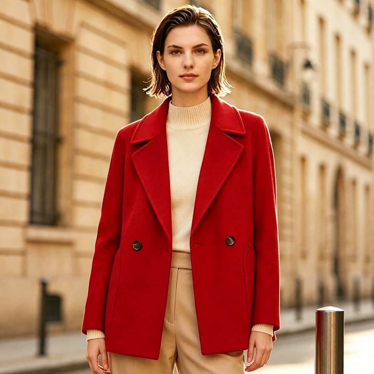 Europe/US Cross-border Amazon Women's Fall/Winter New Solid Color Silk Cotton Wool Coat Mid-Length Loose Commuter Style Wool Coat