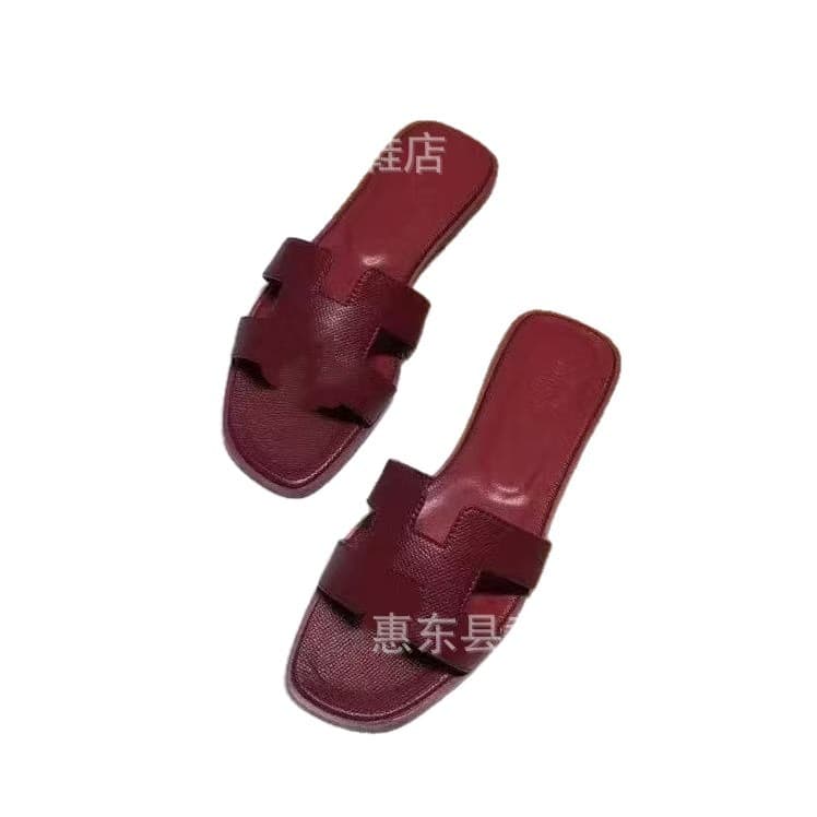 Classic Cross-border Trade H Slippers Sheepskin Flat Women's Beach One-strap Slippers Ladies' Sandals