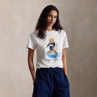Source 2026 Season Cross-Border European and American Fashion Casual Bear Print Summer Crew Neck Short Sleeve T-Shirt for Women