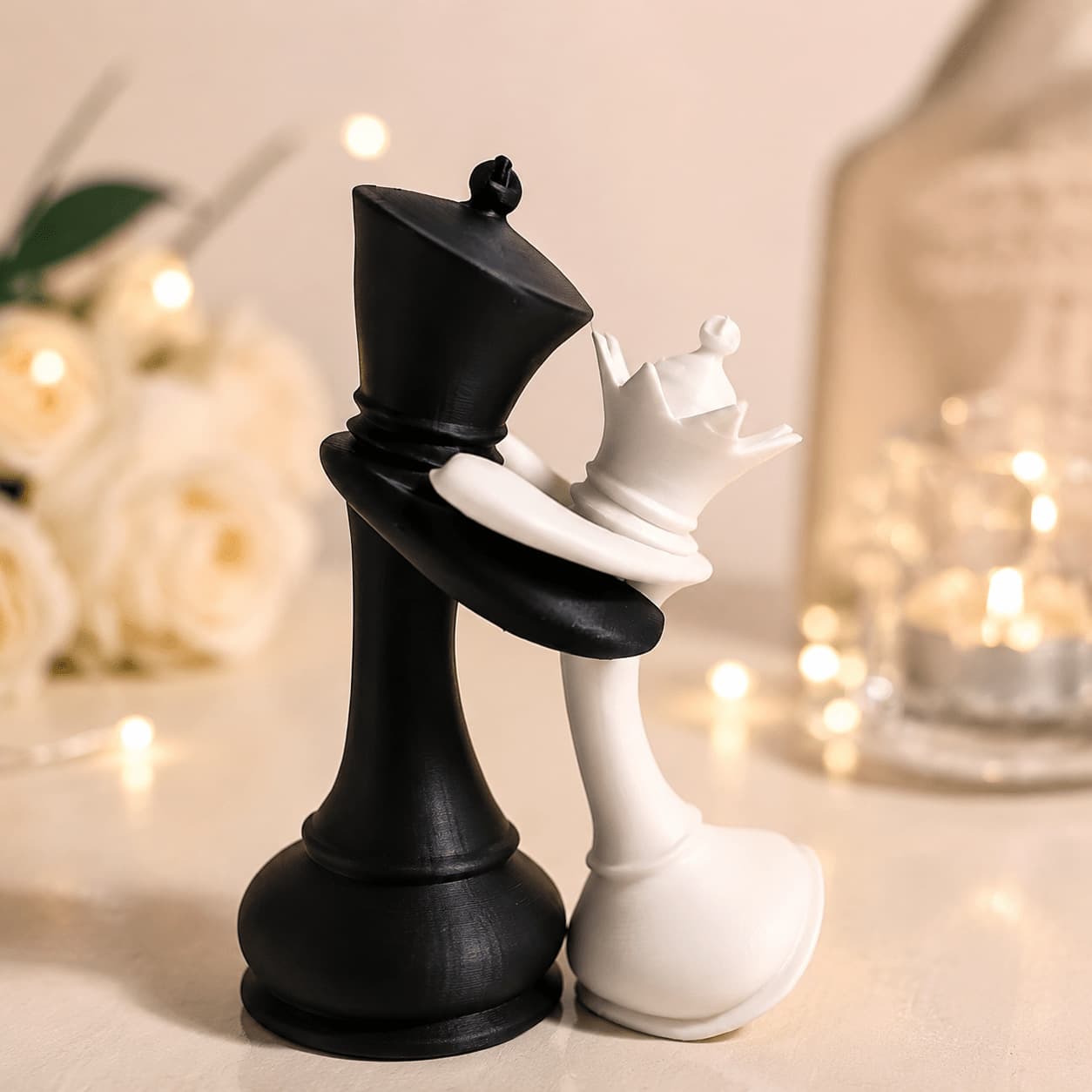 Cross-border 3D Printed King and Queen Chess Couple Statue Anniversary Engagement Wedding Gift Desktop Ornament
