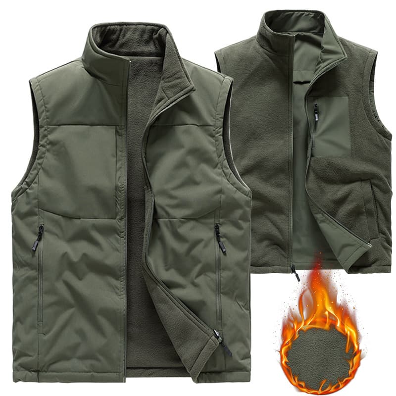 Cross-border Autumn/Winter Double-sided Fleece Vest for Men, Flannel Loose Sleeveless Jacket, Outdoor Work Vest